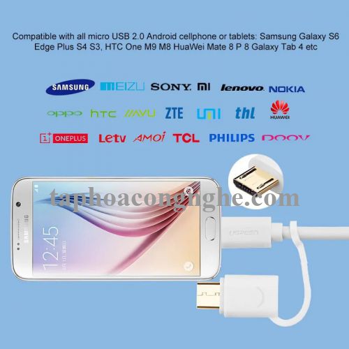 Ugreen 30170 0.5M màu trắng Cáp USB-A sang Micro USB + USB-C cao cấp US142 30030170